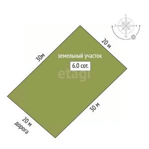 Дом 60м², 1-этажный, участок 6 сот.  