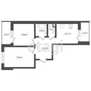 2-к квартира, на длительный срок, 62м2, 5/9 этаж