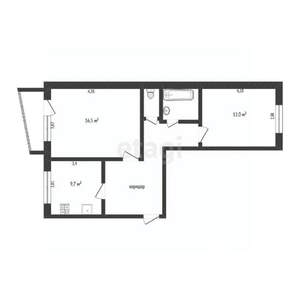 2-к квартира, вторичка, 52м2, 5/5 этаж