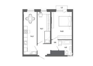 2-к квартира, вторичка, 49м2, 16/19 этаж