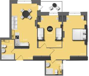 2-к квартира, строящийся дом, 70м2, 12/22 этаж