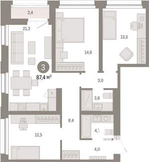3-к квартира, вторичка, 87м2, 14/17 этаж
