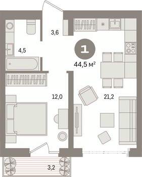 1-к квартира, вторичка, 45м2, 6/8 этаж
