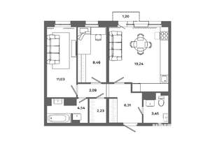 2-к квартира, вторичка, 58м2, 13/19 этаж