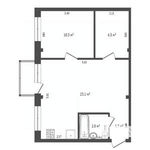 2-к квартира, вторичка, 44м2, 3/5 этаж