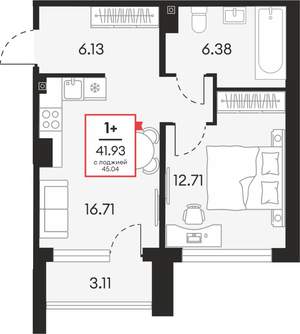 1-к квартира, вторичка, 42м2, 15/21 этаж