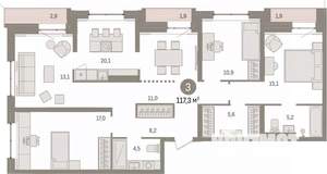 4-к квартира, сданный дом, 117м2, 8/9 этаж