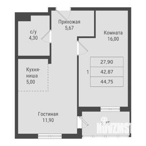 1-к квартира, вторичка, 45м2, 10/22 этаж