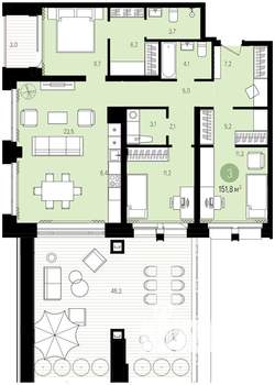 2-к квартира, строящийся дом, 160м2, 4/16 этаж