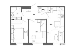 2-к квартира, вторичка, 49м2, 1/19 этаж