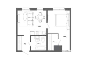 1-к квартира, вторичка, 44м2, 4/19 этаж