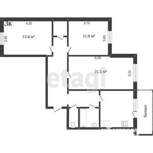 3-к квартира, вторичка, 78м2, 2/9 этаж