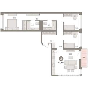 3-к квартира, вторичка, 92м2, 3/9 этаж