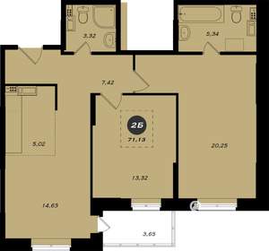 2-к квартира, строящийся дом, 71м2, 2/22 этаж