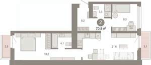 2-к квартира, вторичка, 71м2, 6/9 этаж
