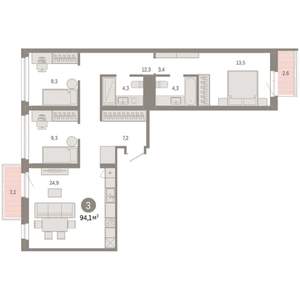 3-к квартира, вторичка, 94м2, 5/9 этаж