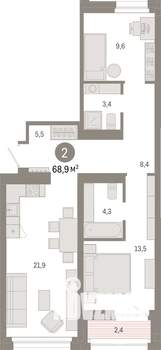 2-к квартира, вторичка, 69м2, 8/9 этаж