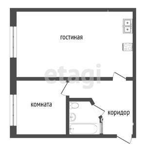 1-к квартира, вторичка, 29м2, 1/5 этаж