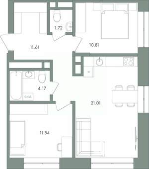 2-к квартира, вторичка, 61м2, 9/9 этаж