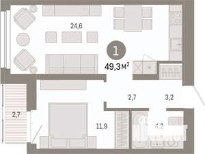 1-к квартира, вторичка, 49м2, 5/17 этаж