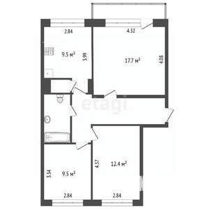 3-к квартира, вторичка, 65м2, 8/9 этаж