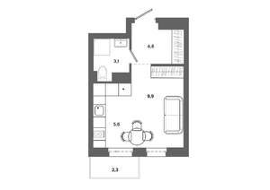Студия квартира, вторичка, 24м2, 12/16 этаж