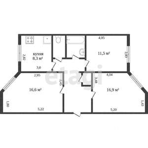 3-к квартира, вторичка, 69м2, 4/5 этаж