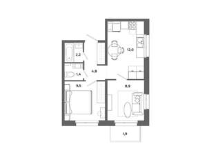 2-к квартира, вторичка, 39м2, 7/19 этаж