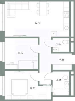 2-к квартира, вторичка, 64м2, 5/9 этаж
