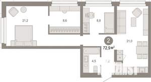 2-к квартира, вторичка, 73м2, 2/9 этаж
