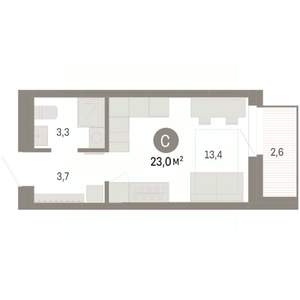 Студия квартира, вторичка, 23м2, 12/17 этаж