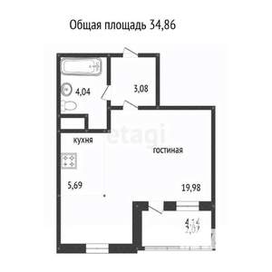 1-к квартира, вторичка, 33м2, 1/9 этаж