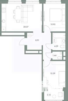 2-к квартира, вторичка, 59м2, 9/9 этаж