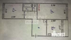2-к квартира, вторичка, 53м2, 1/5 этаж