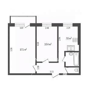 2-к квартира, вторичка, 43м2, 3/5 этаж