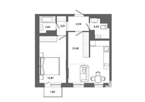 1-к квартира, вторичка, 47м2, 14/19 этаж