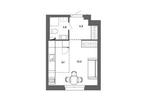 Студия квартира, вторичка, 24м2, 1/16 этаж