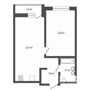 1-к квартира, вторичка, 44м2, 5/9 этаж