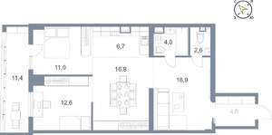 1-к квартира, вторичка, 89м2, 4/25 этаж