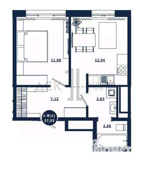 1-к квартира, вторичка, 38м2, 12/16 этаж