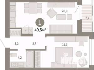 1-к квартира, вторичка, 50м2, 6/17 этаж