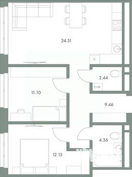 2-к квартира, вторичка, 64м2, 6/9 этаж