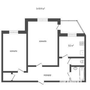 2-к квартира, вторичка, 61м2, 9/9 этаж