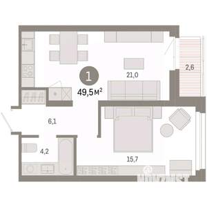 1-к квартира, вторичка, 50м2, 7/9 этаж