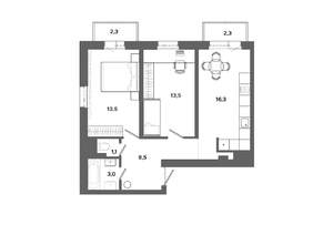 2-к квартира, вторичка, 57м2, 16/16 этаж