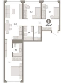3-к квартира, вторичка, 82м2, 2/7 этаж