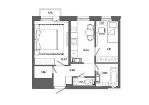 2-к квартира, вторичка, 42м2, 7/19 этаж