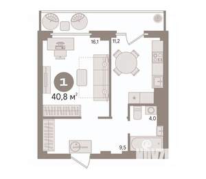 1-к квартира, вторичка, 41м2, 14/17 этаж
