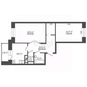 2-к квартира, вторичка, 67м2, 16/17 этаж
