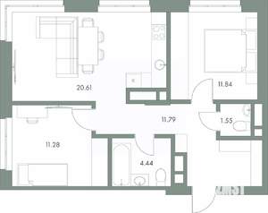 2-к квартира, вторичка, 62м2, 5/9 этаж